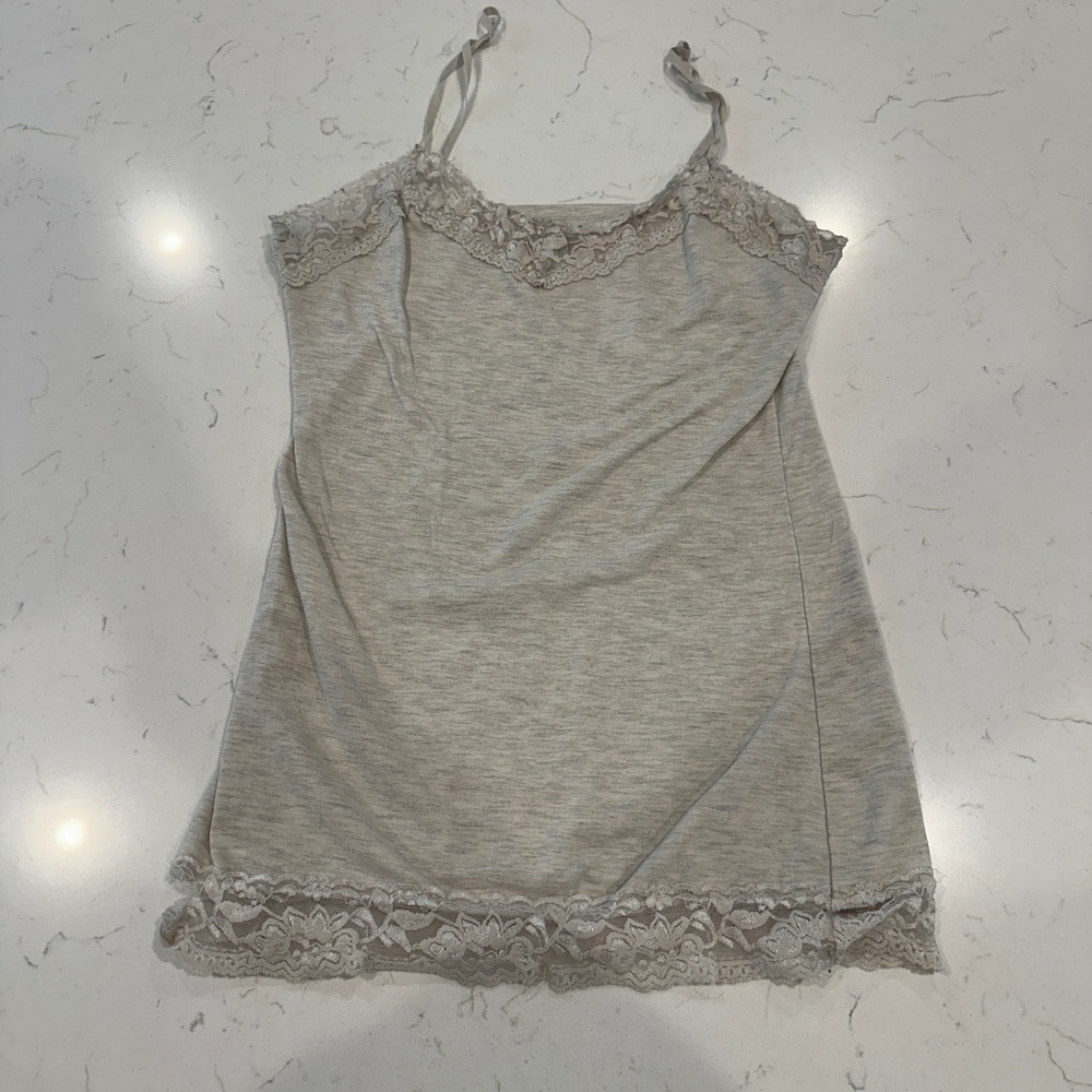 Charlotte Russe Y2K Babydoll Lace Trim Cami Top Heathered Grey Womens Medium